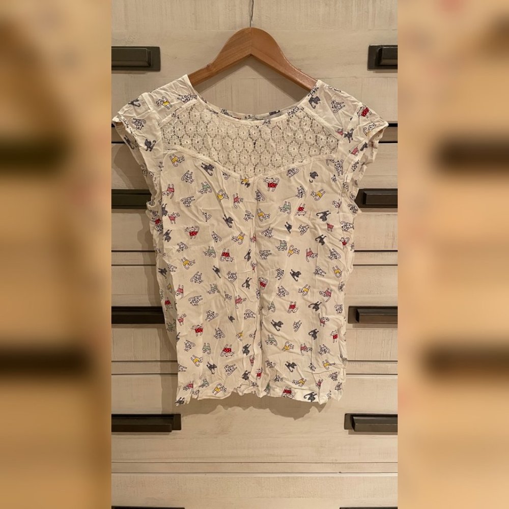 Mandee All Over Cat Print Top